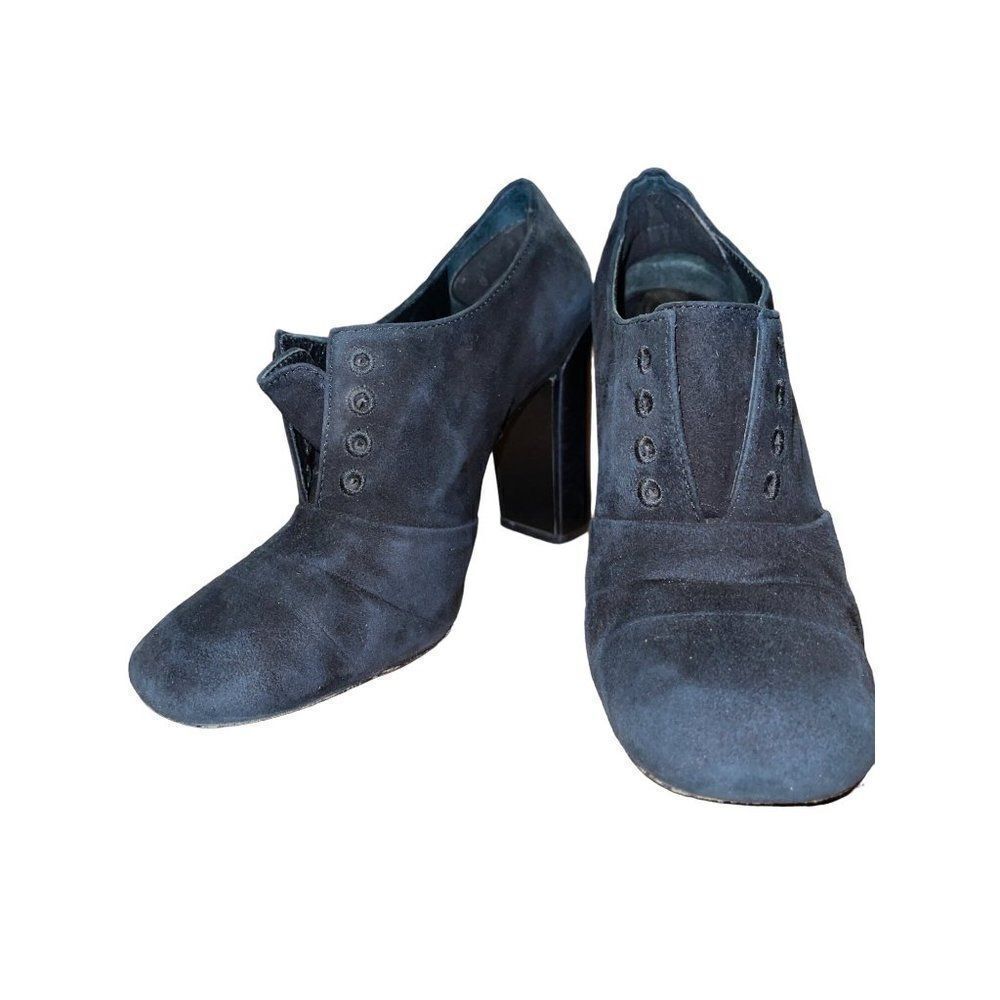 Women’s Navy Suede Block Heel Oxford Booties